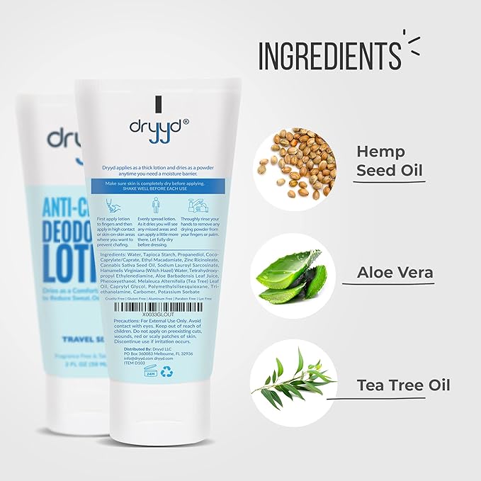 DRYYD® Travel Size 2oz Deodorant Chafing Lotion Powder For Men Women