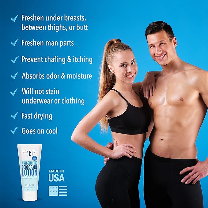 DRYYD® Travel Size 2oz Deodorant Chafing Lotion Powder For Men Women