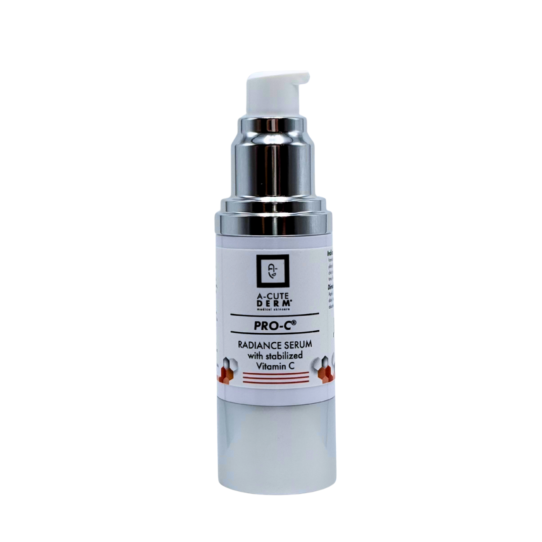 Skincare serum bottle with pump on a white background